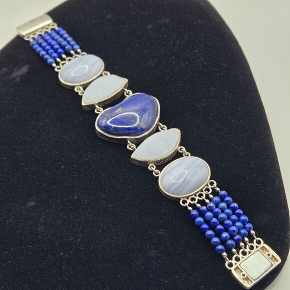 Jay King DTR Mine Finds Bracelet Heart Lapis Lazuli Lace Agate Druzy Sterling - Picture 3 of 15